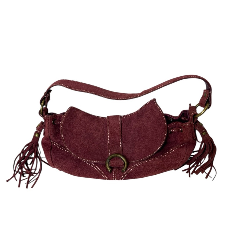 a.n.a A New Approach VTG Y2K Burgundy Bull Hide Suede Leather Shoulder Purse
